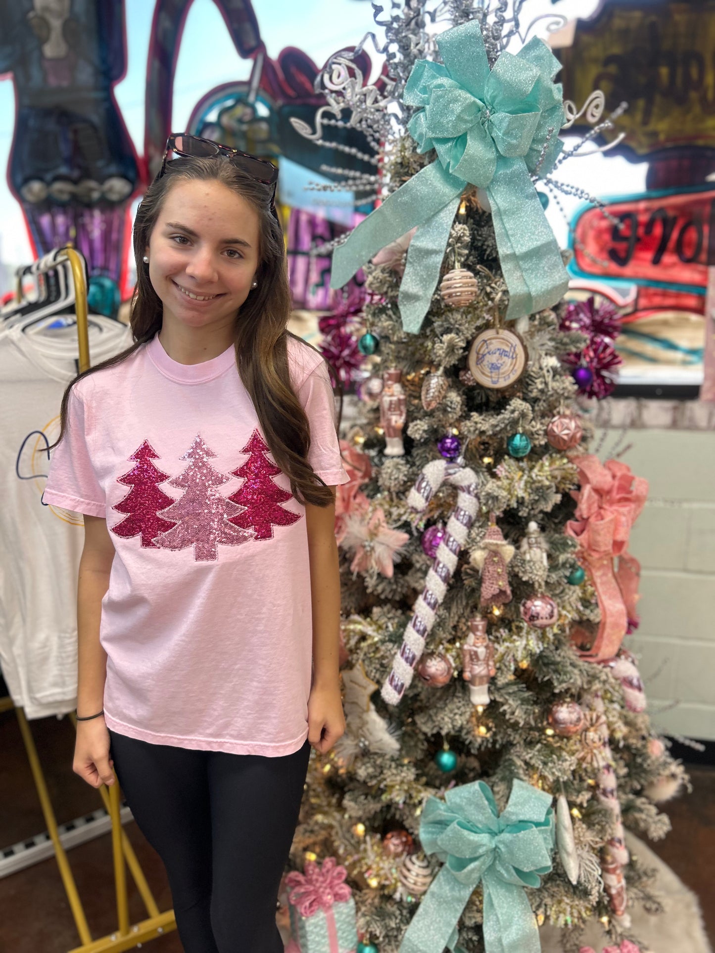 Pink Christmas Tree Trio (Sequin Appliqué)