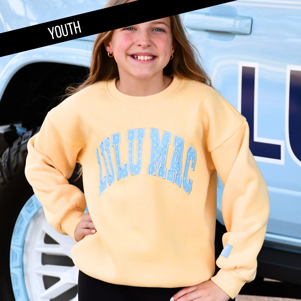 BUTTER/LIGHT BLUE POLKA DOT SWEATSHIRT