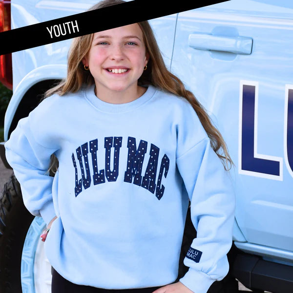 LIGHT BLUE/NAVY POLKA DOT STITCH KIDS SWEATSHIRT