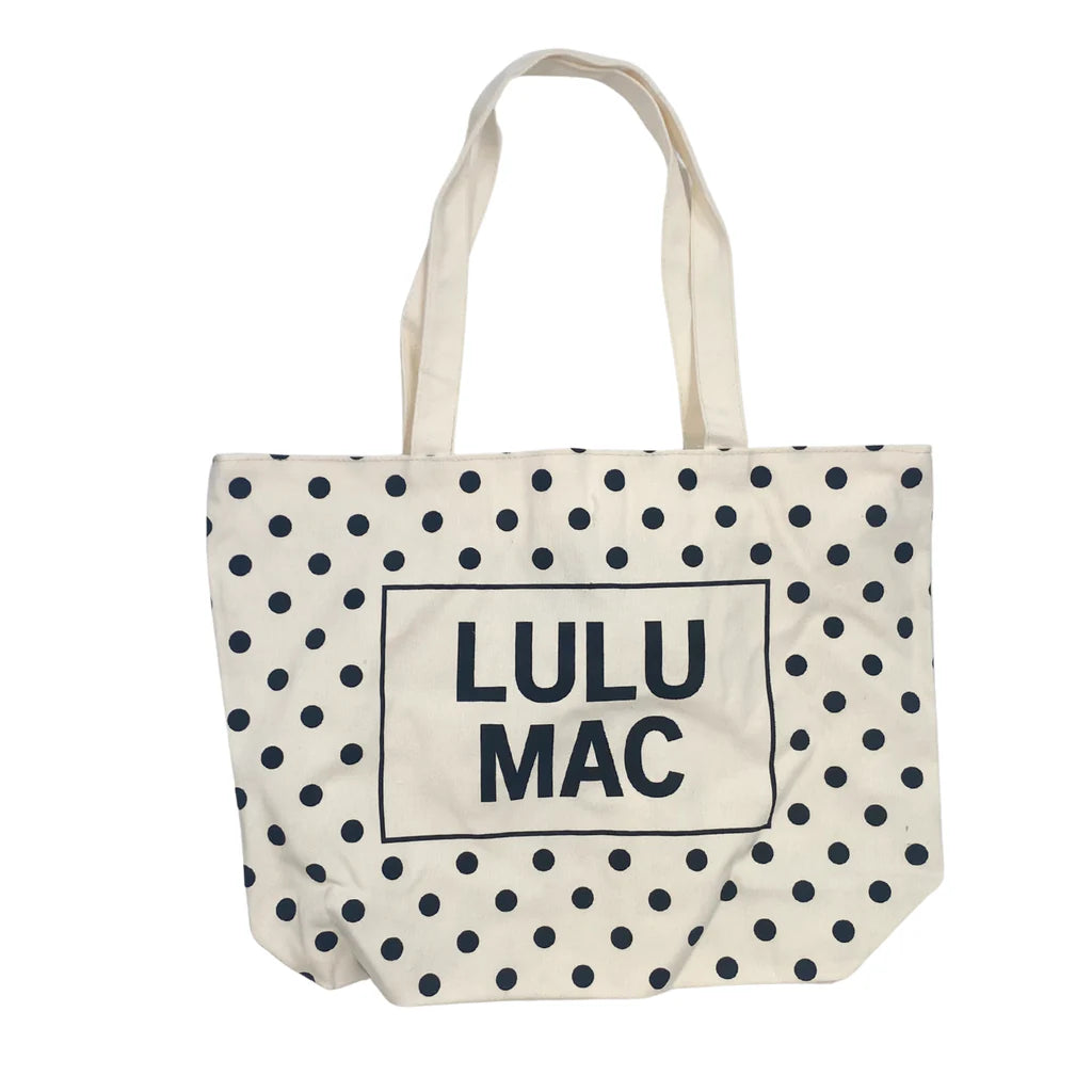LULU MAC CANVAS TOTE BLACK DOT ON WHITE