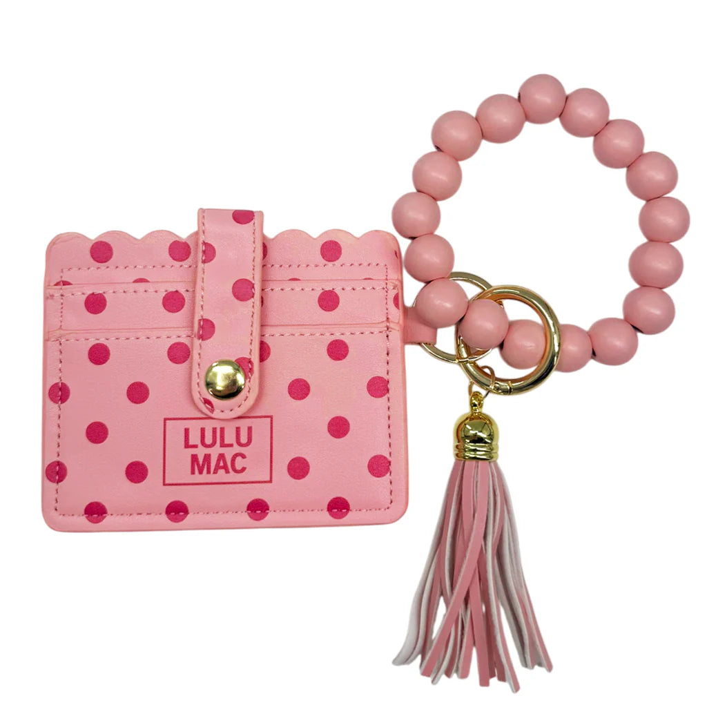 BEADED WRISTLET ID WALLET PINK/HOT PINK DOT