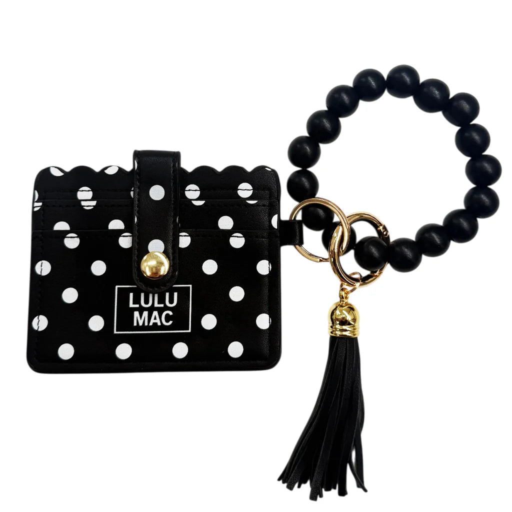 BEADED WRISTLET ID WALLET BLACK/WHITE DOT
