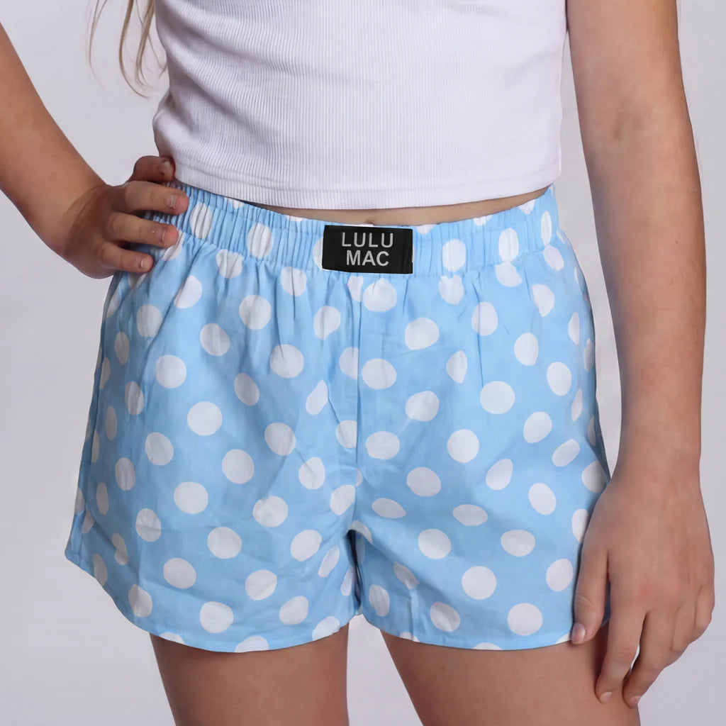 LIGHT BLUE POLKA DOT SHORTS