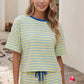Plus Size Striped Boxy Tee Short Set
