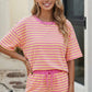Plus Size Striped Boxy Tee Short Set