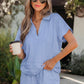 Collared VNeck Drawstring Short Set