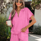 Collared VNeck Drawstring Short Set