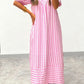 Pink Stripe V-Neck Short Sleeve Maxi Dress