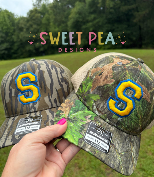 Camo Single Letter 3D Puff Embroidery Hat