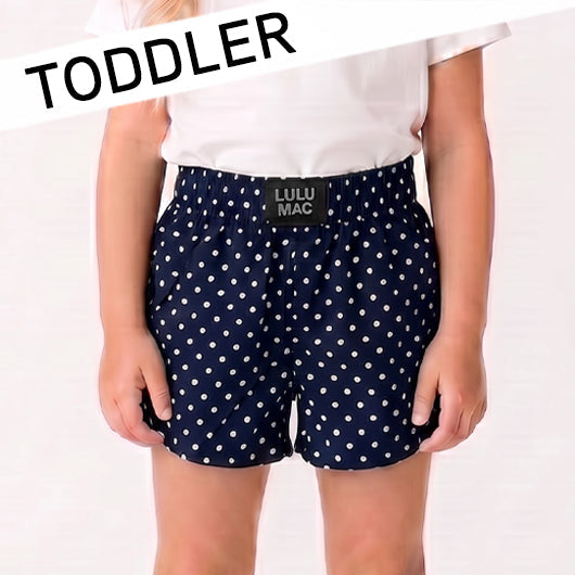 NAVY MINI POLKA DOT TODDLER SHORTS