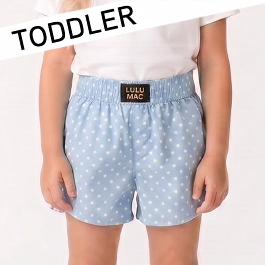 LIGHT BLUE MINI POLKA DOT TODDLER SHORTS
