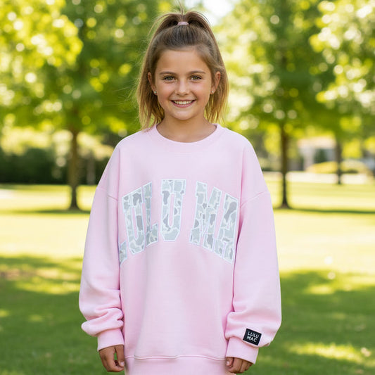 LIGHT PINK WHITE CAMO KIDS SWEATSHIRT