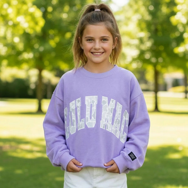 LAVENDER WHITE CAMO KIDS SWEATSHIRT