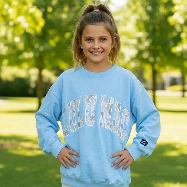 LIGHT BLUE WHITE CAMO KIDS SWEATSHIRT