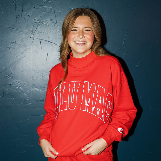 RED STITCH MOCKNECK TERRY CLOTH TOP