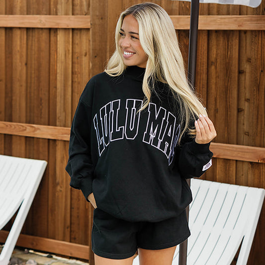 BLACK STITCH MOCKNECK TERRY CLOTH TOP