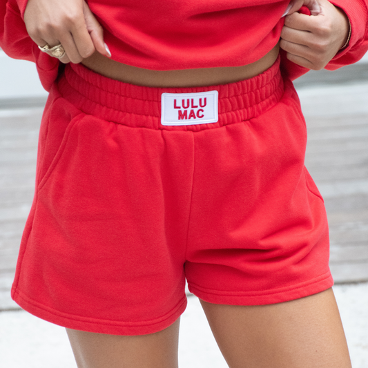 RED TERRY CLOTH SHORTS
