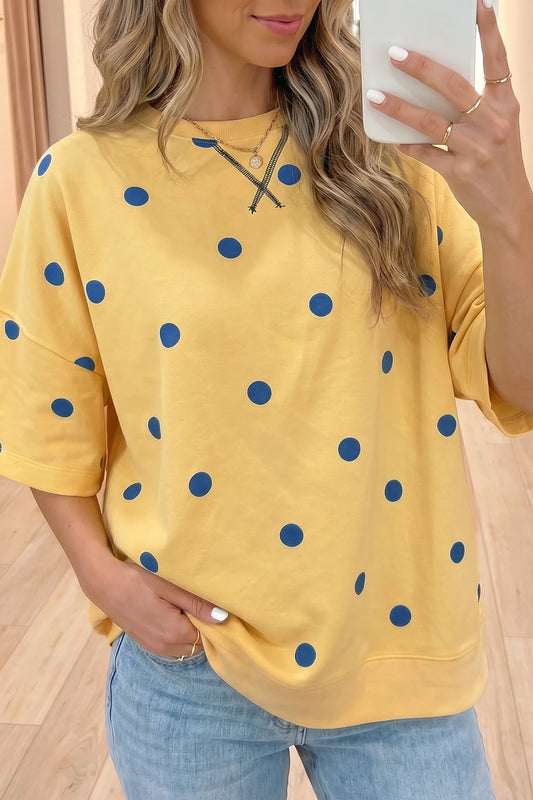 Yellow Polka Dot Print Crossed Seam Detail Oversize Tee