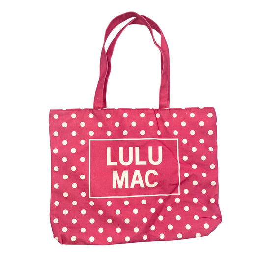 LULU MAC CANVAS TOTE WHITE DOT ON HOT PINK
