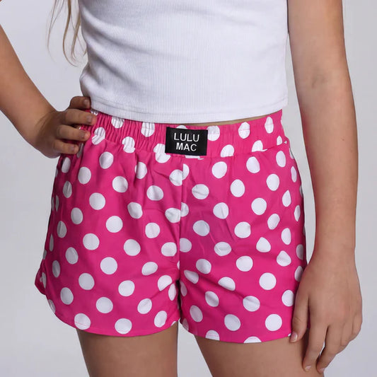 HOT PINK POLKA DOT KIDS SHORTS