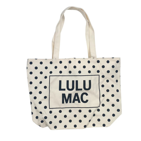 LULU MAC CANVAS TOTE BLACK DOT ON WHITE