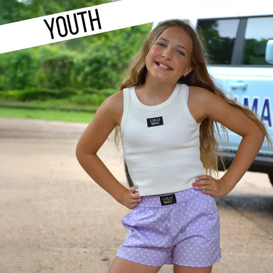LAVENDER MINI POLKA DOT KIDS SHORTS