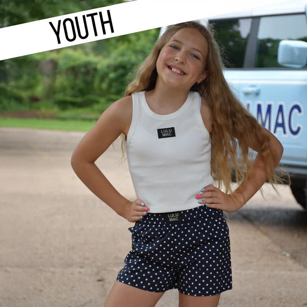 NAVY MINI POLKA DOT KIDS SHORTS