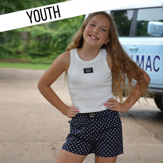 NAVY MINI POLKA DOT KIDS SHORTS