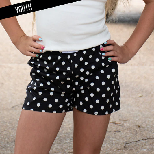 BLACK/WHITE SMALL POLKA DOT KIDS SHORTS