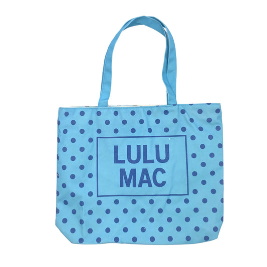 LULU MAC CANVAS TOTE NAVY DOT ON BLUE