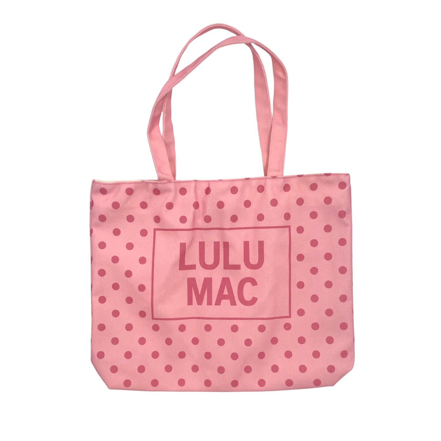 LULU MAC CANVAS TOTE HOT PINK DOT ON LIGHT PINK