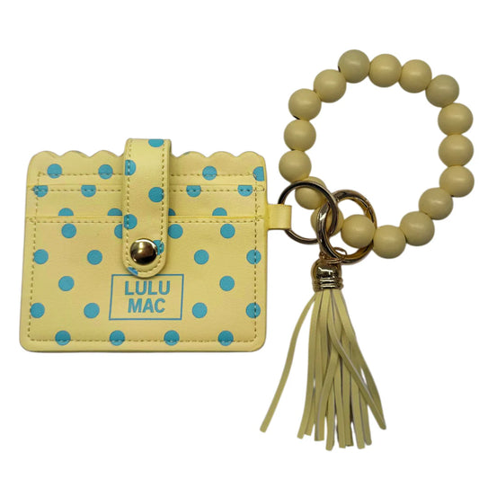 BEADED WRISTLET ID WALLET YELLOW/BLUE DOT